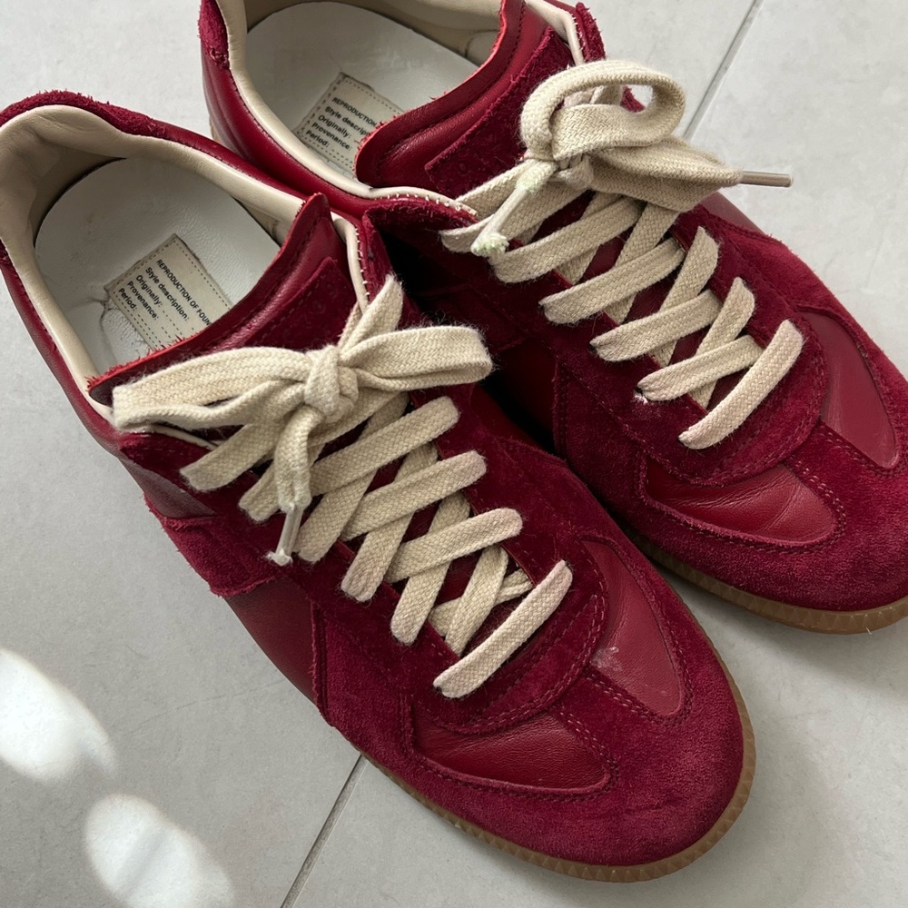 Maison Martin Margiela Red and Cream Suede Sneakers